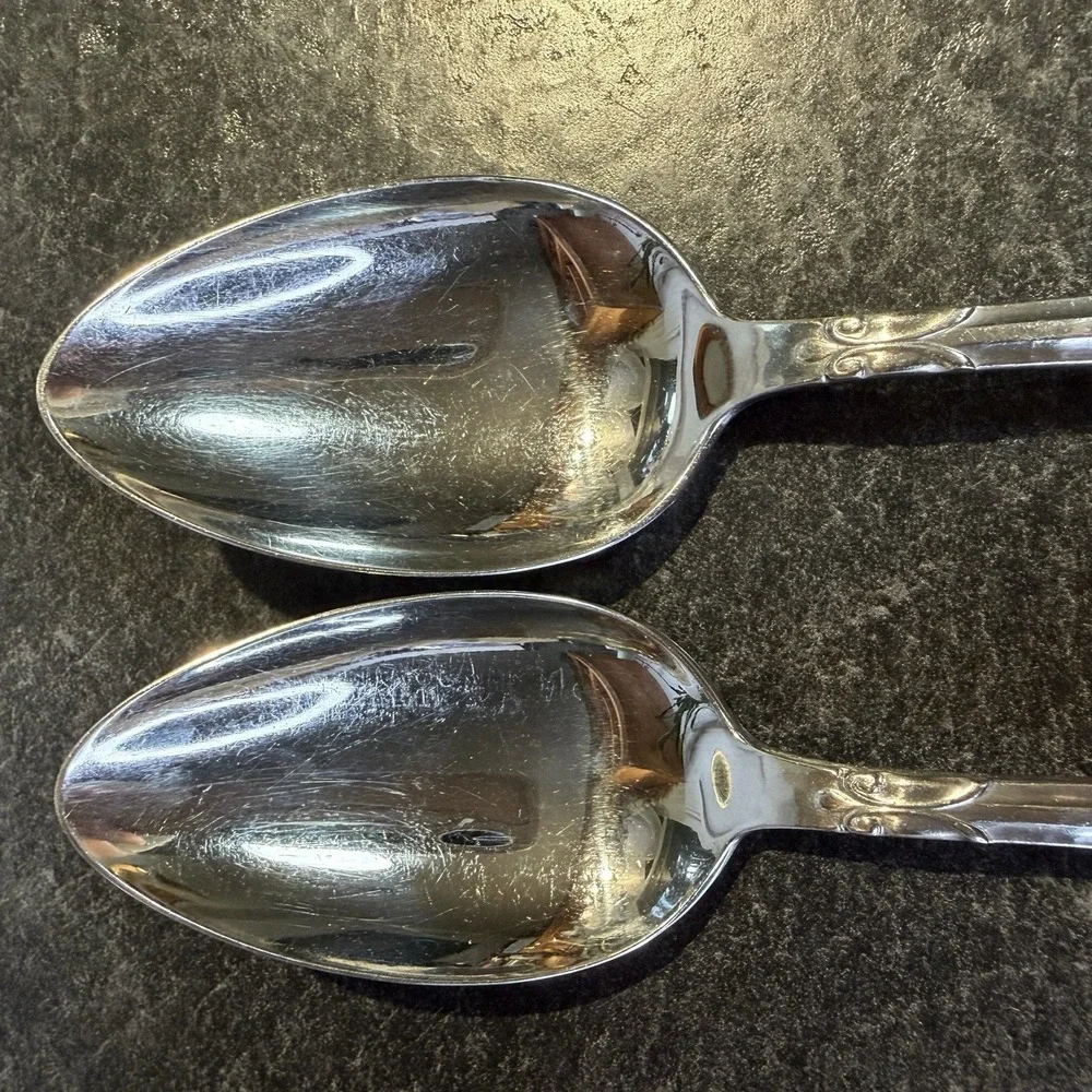 Gero Zilmeta #755 Stainless Steel Danish Hammered Modern 8" Serving Spoons 2 Pc - Picture 3 of 6